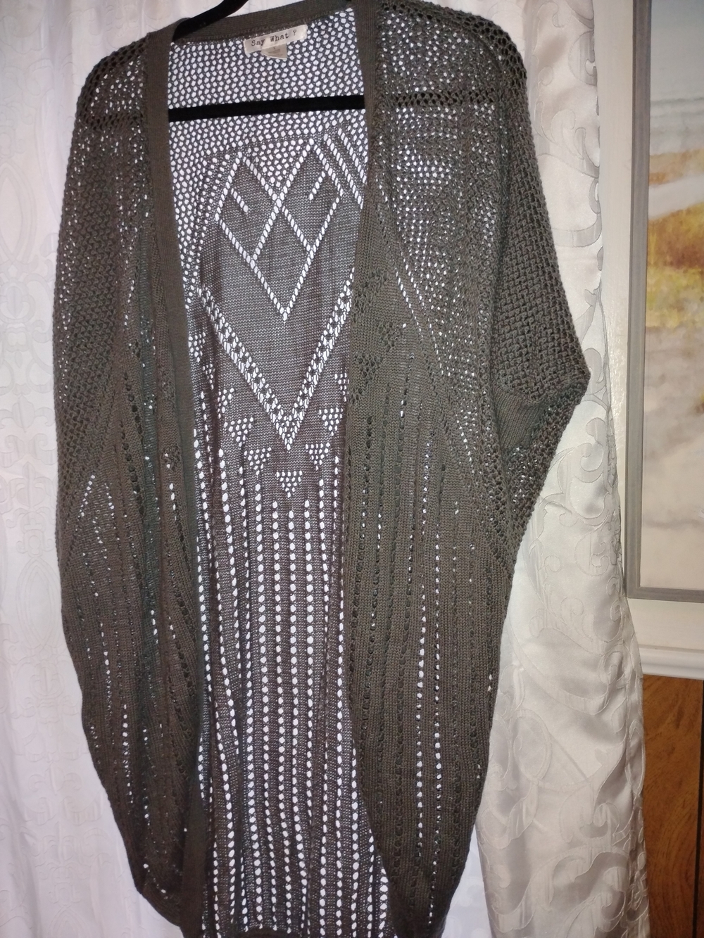Say What? Open-Knit Olive Cardigan